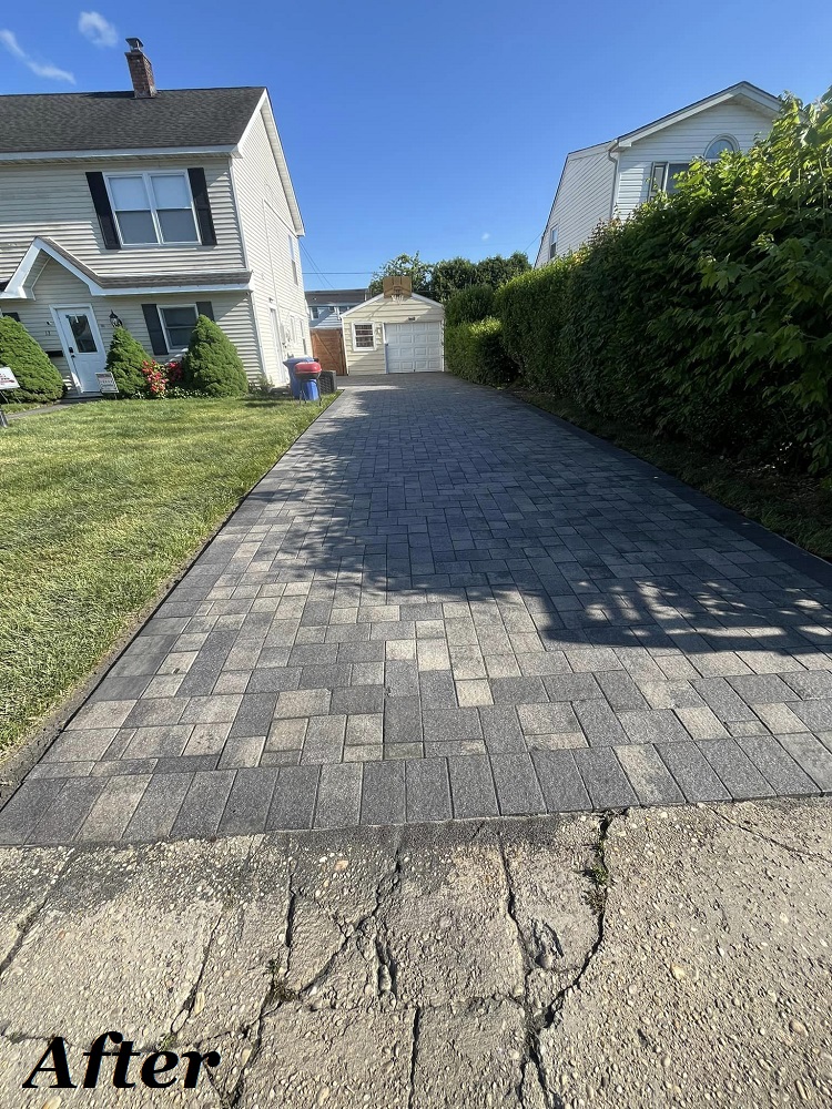 After concrete work: newly repaired concrete driveway