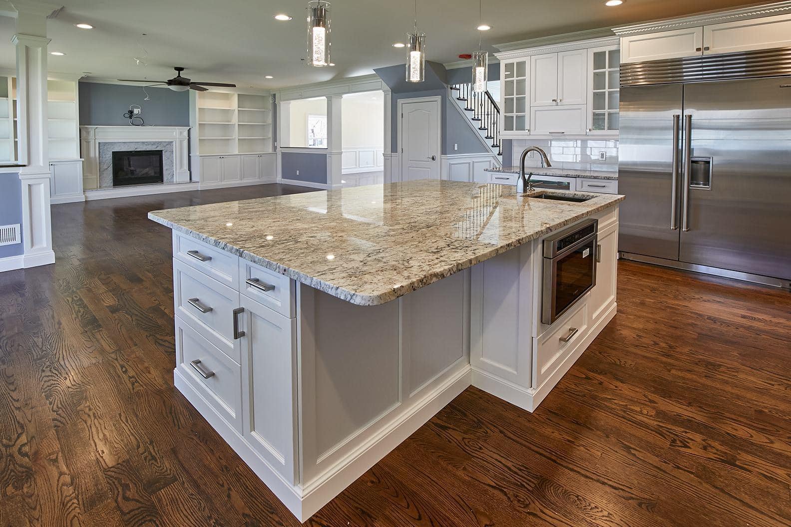 Luxurious marble flooring in a spacious room